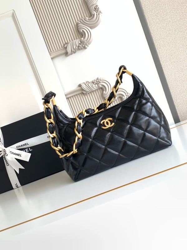 CC Hobo Bag With Chain 35cm Black Lambskin 277765 GHW