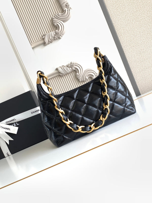 CC Hobo Bag With Chain 35cm Black Lambskin 277765 GHW