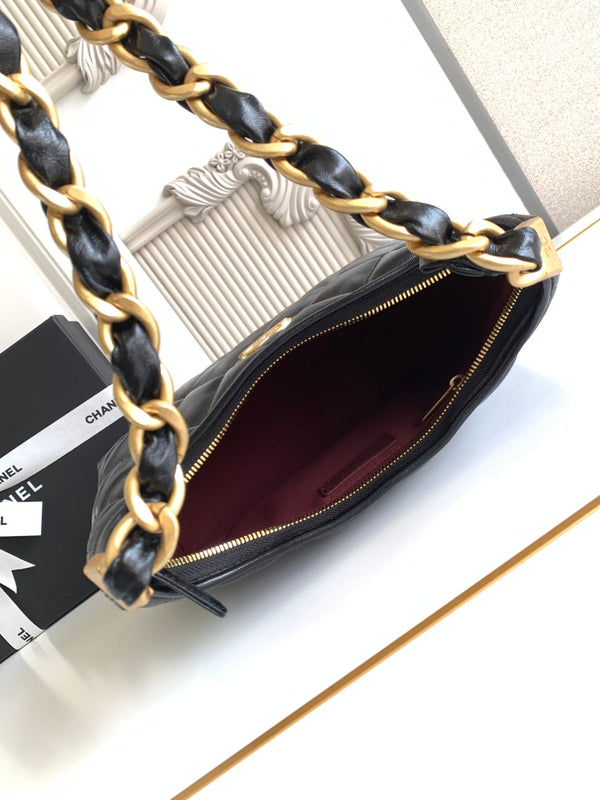 CC Hobo Bag With Chain 35cm Black Lambskin 277765 GHW