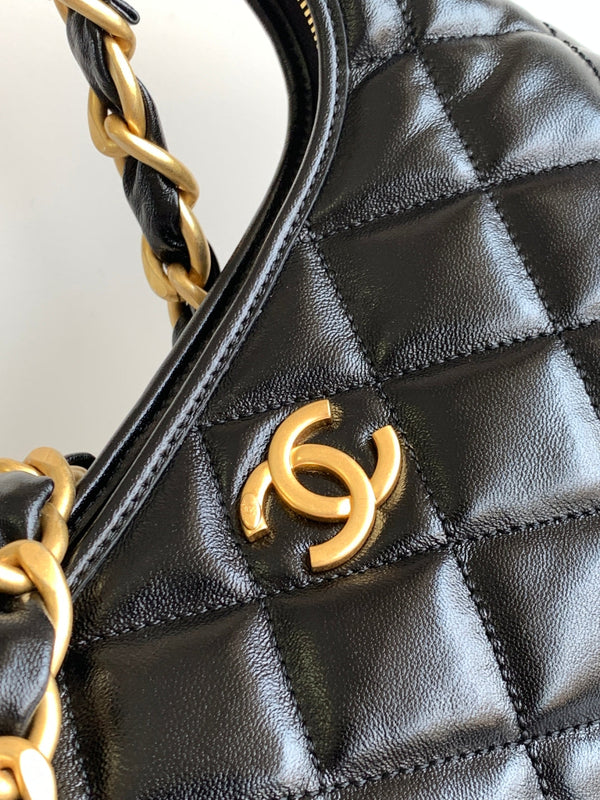 CC Hobo Bag With Chain 35cm Black Lambskin 277765 GHW