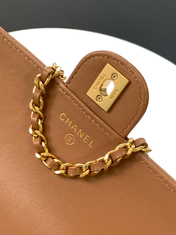 CC Handle Bag 19cm Double C Camel Lambskin Gold Hardware