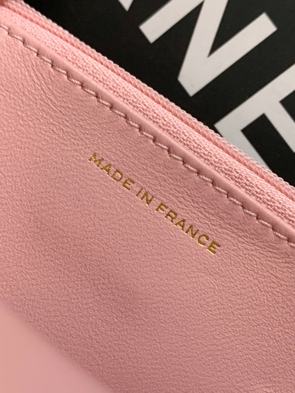 Borsa con manico CC 19 cm Doppia C Pelle di agnello rosa Hardware dorato