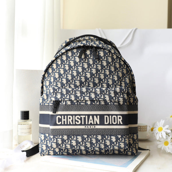 Zaino monogramma CD in tela blu beige