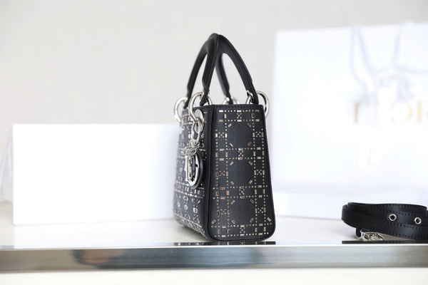 CD Lady Dior Mini Diamond Bag Black Satin