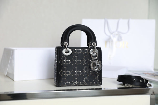 CD Lady Dior Mini Diamond Bag Black Satin