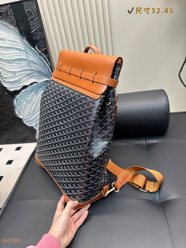 ZAINO CISALPIN 45 IN TELA GOYARDINE MARRONE E PELLE DI VITELLO