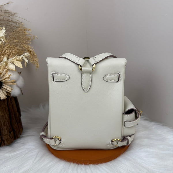 HM Kelly Jump Backpack White Cowhide Gold Hardware 270036