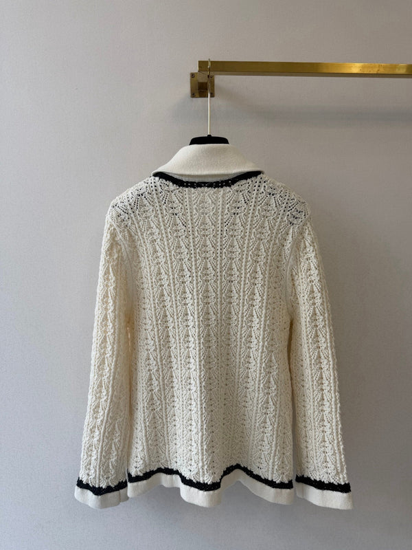 CC 26s Open Knit Cardigan Cotton Blend Contrast Trim 441884