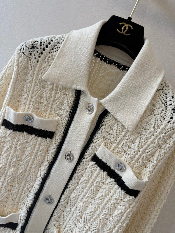 CC 26s Open Knit Cardigan Cotton Blend Contrast Trim 441884