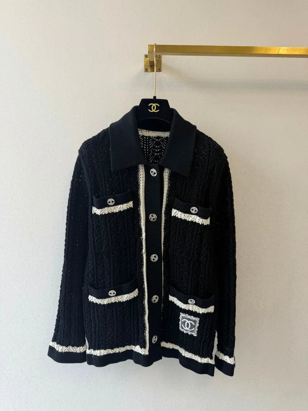 CC 26s Open Knit Cardigan Cotton Blend Contrast Trim 441884