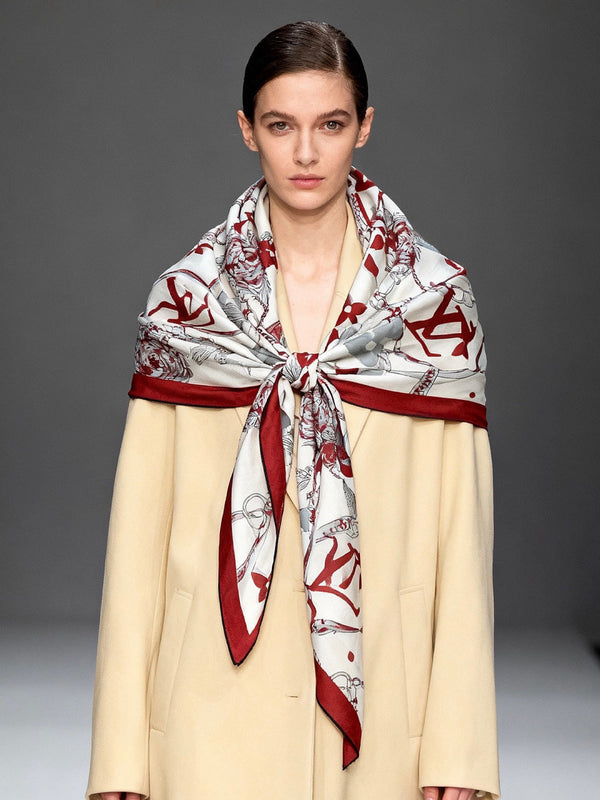 LV Latest Style Scarf 140cm White Gray Red Cashmere 969238