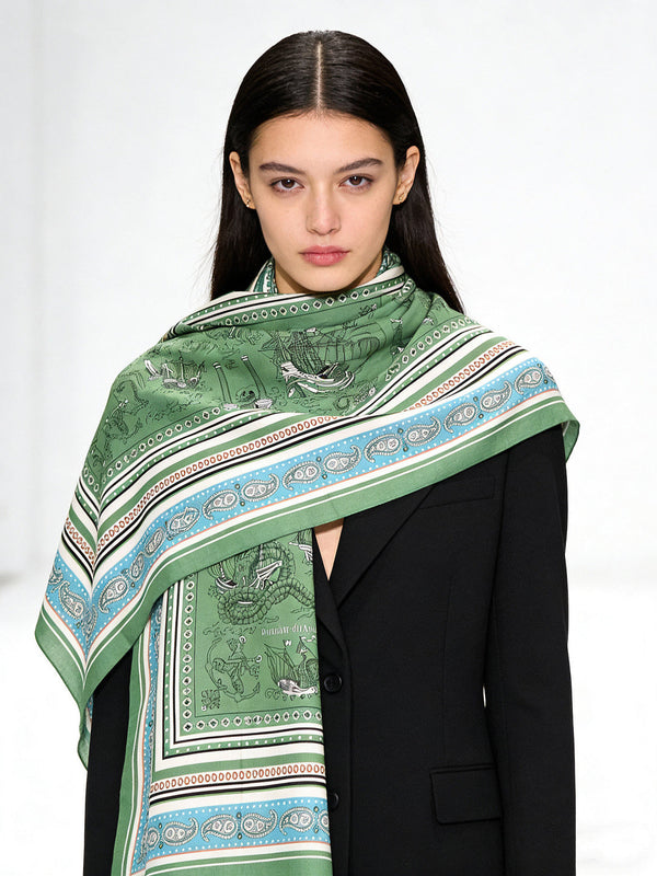 HM Foulard double face 26s 140cm Soie Cachemire Vert 153145