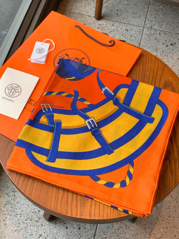 HM 26s Double-sided Scarf 140cm Orange Silk Cashmere 153157