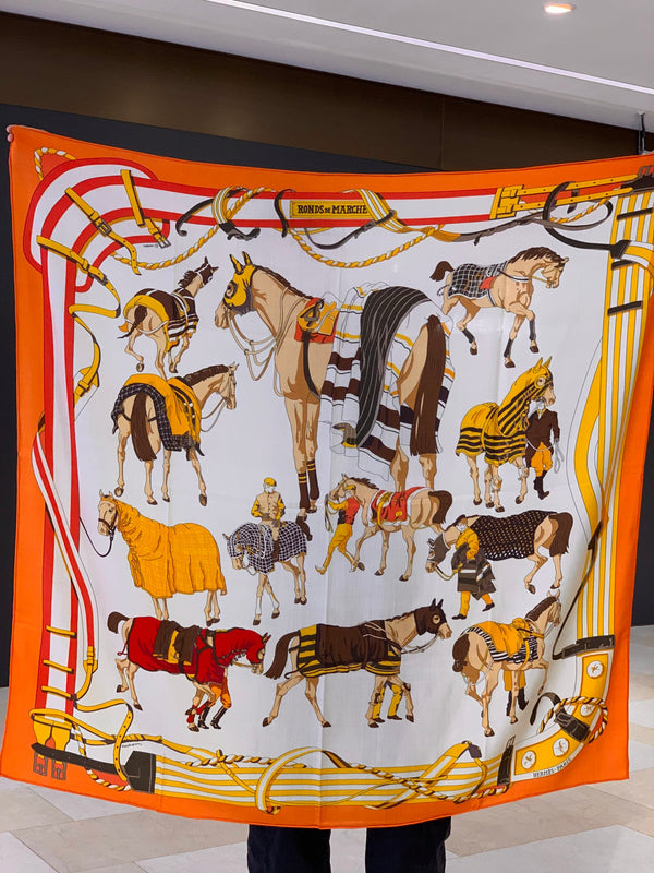 HM 26s Double-sided Scarf 140cm Orange Cream Silk Cashmere 153158
