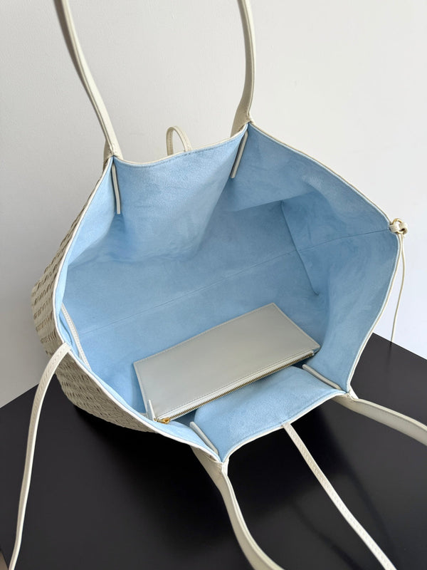 BV Pinacoteca Bag 43cm White Intrecciato Calfskin & Suede