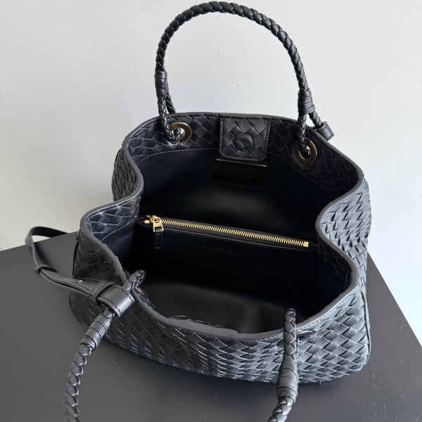 BV Basket Handbag 31cm Black Intrecciato Leather