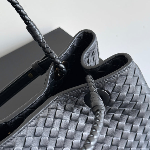 BV Basket Handbag 31cm Black Intrecciato Leather