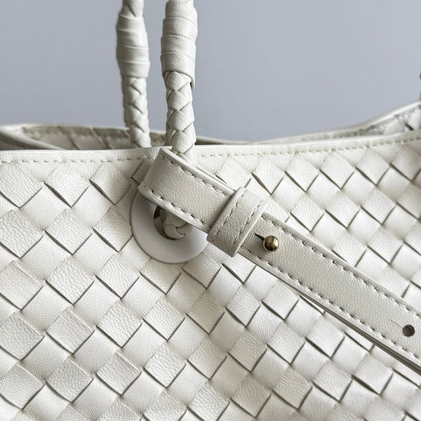 BV Basket Handbag 31cm White Intrecciato Leather