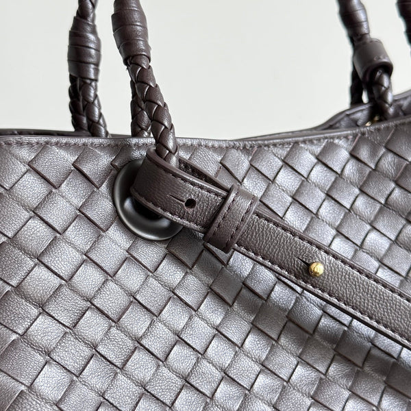 BV Basket Handbag 31cm Chocolote Intrecciato Leather