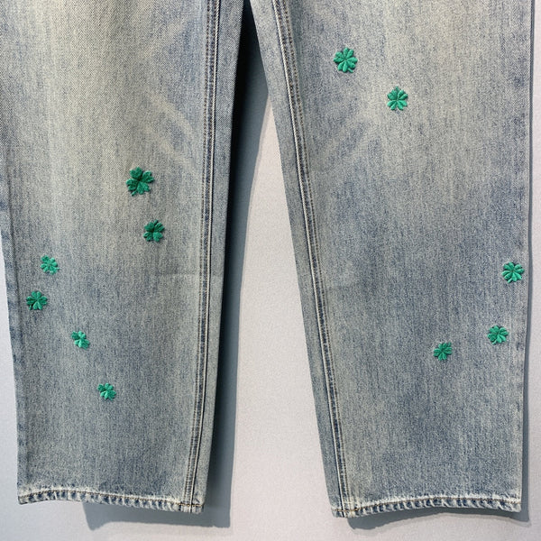 CD Jeans brodé trèfle à quatre feuilles Coton délavé bleu 350918