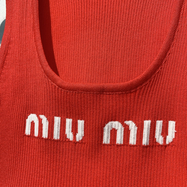 Miu SS26 Cropped Logo-knit Tank Top Orange Viscose Polyester 350948