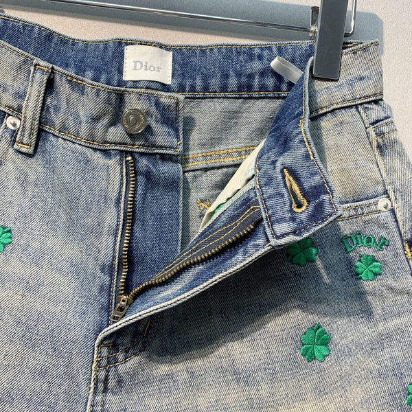 CD Clover Embroidered Shorts Jeans Blue Stonewashed Cotton 350922