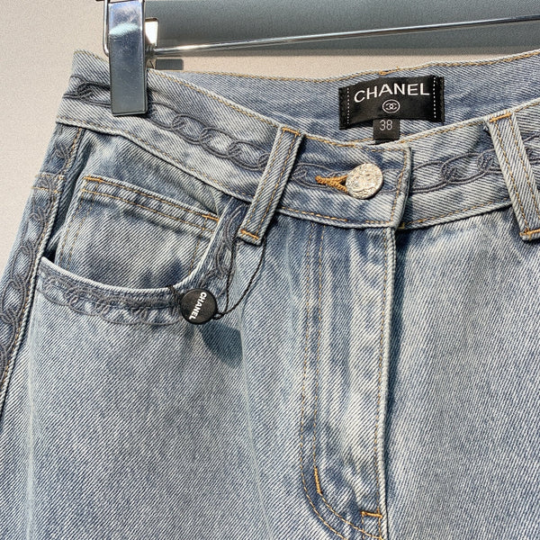 CC SS26 Wide-Leg Jeans with Logo Trim Light Blue Cotton 350939