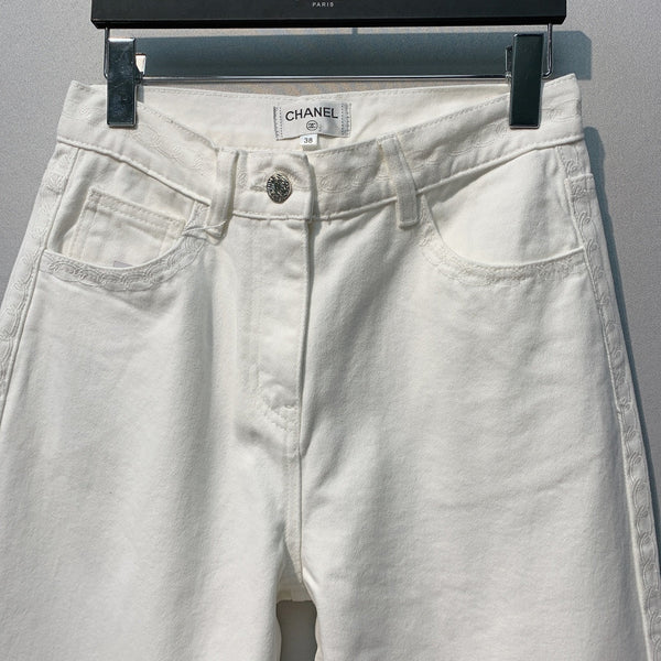 CC SS26 Wide-Leg Jeans with Logo Trim White Cotton 350940