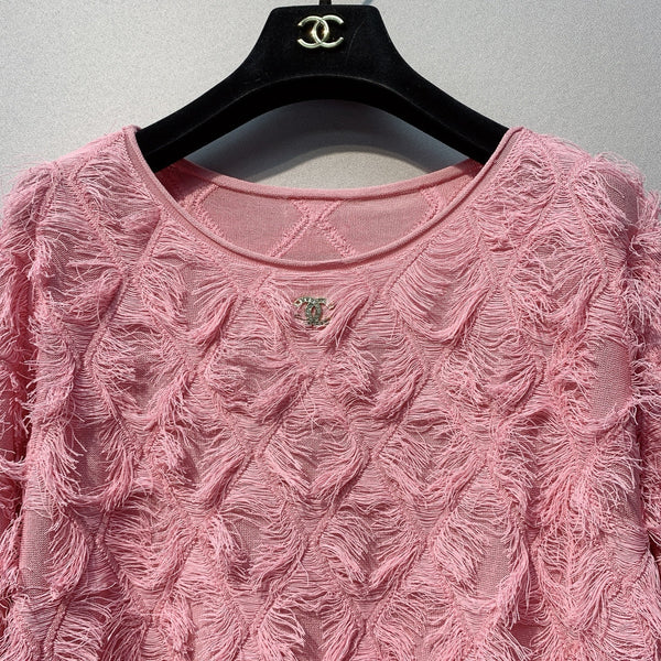 CC SS26 Haut en mousseline orné de plumes Rosette Pink Chiffon 350964
