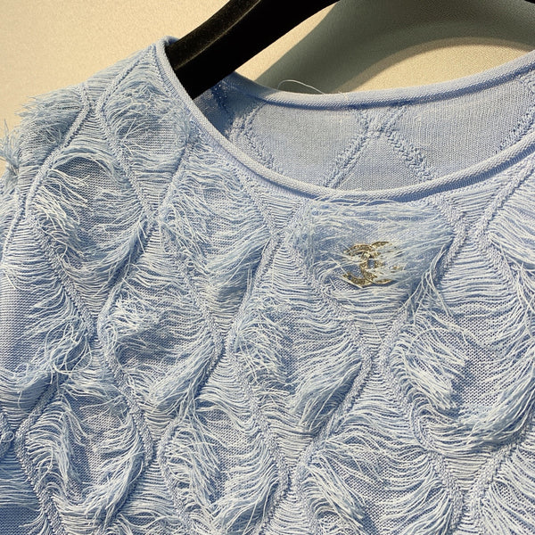 CC SS26 Haut en mousseline orné de plumes Bleu clair en mousseline 350966