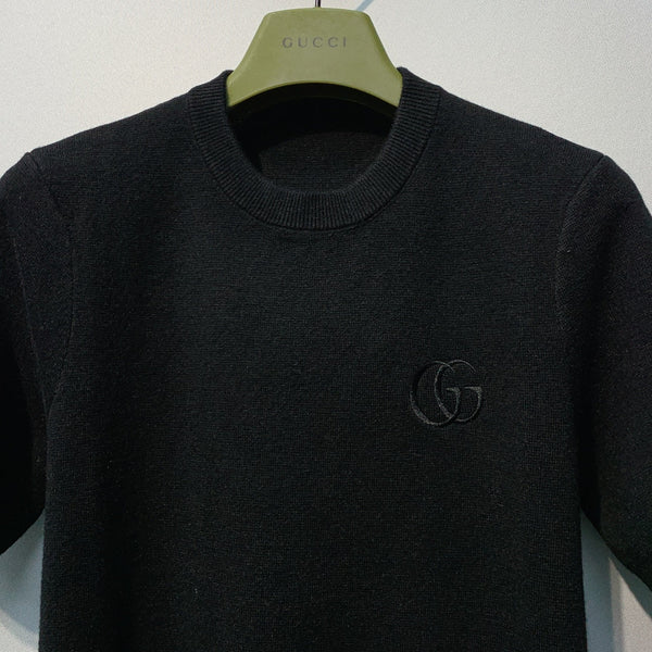 GG SS26 Knit Wool Top Embroidery Black Wool 350898