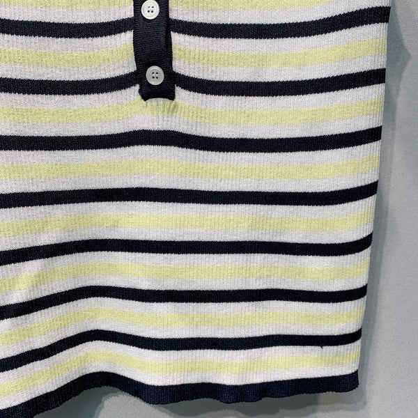 CC 26s Striped Polo Collar Vest Cream Black Knit 395914