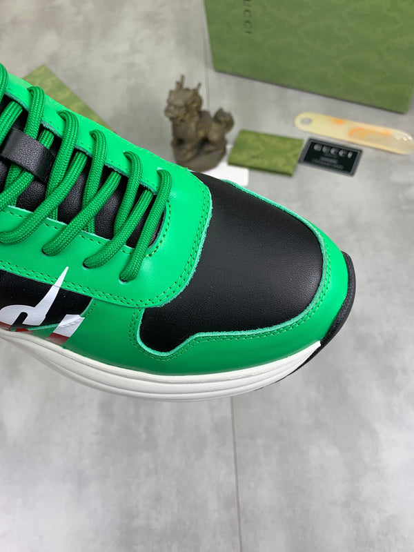 GG Men's Rhyton Sneaker Green White Calfskin 528952