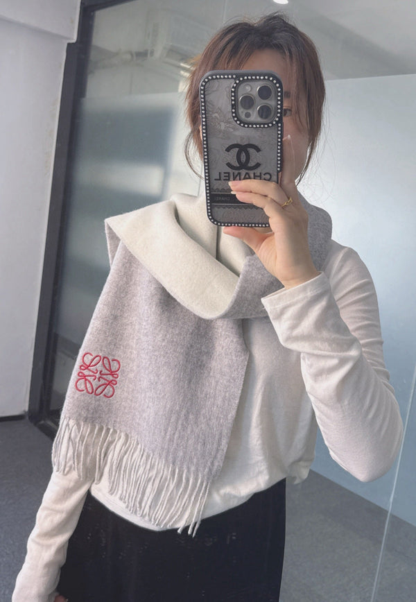 Loewe Scarf 180CM Gray White Cashmere 967042