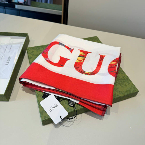 GG Signature Floral Scarf 90CM White Red Twill Silk 280694