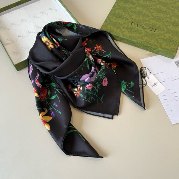 GG Scarf 90CM Multi-Colored Floral Mulberry Silk 286775