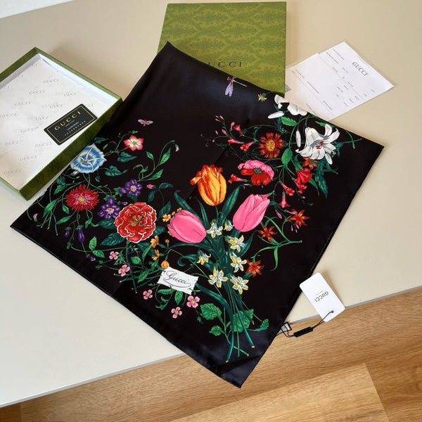 GG Scarf 90CM Multi-Colored Floral Mulberry Silk 286775