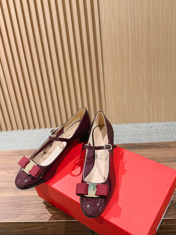 Ferragamo Vara Bow Mary Jane 3cm Burgundy Patent Leather 693007