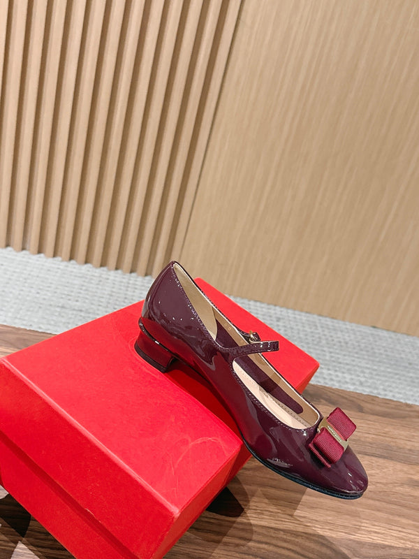 Ferragamo Vara Bow Mary Jane 3cm Burgundy Patent Leather 693007