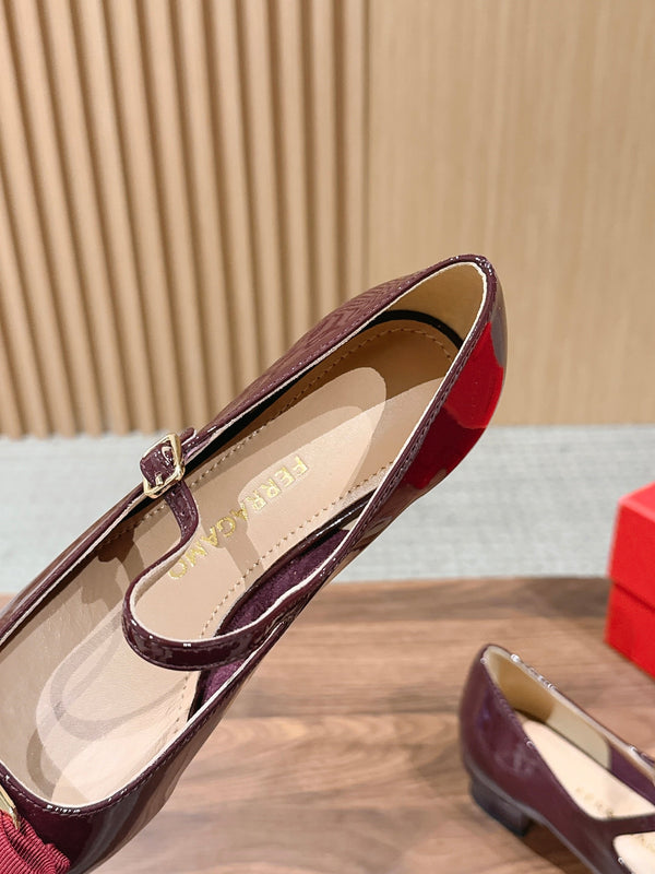 Ferragamo Vara Bow Mary Jane 3cm Burgundy Patent Leather 693007