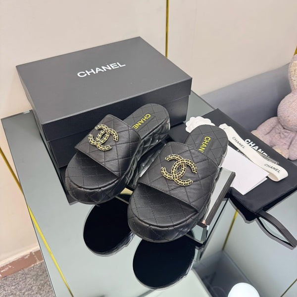 CC 25 Flatform Slide Black Leather 238491