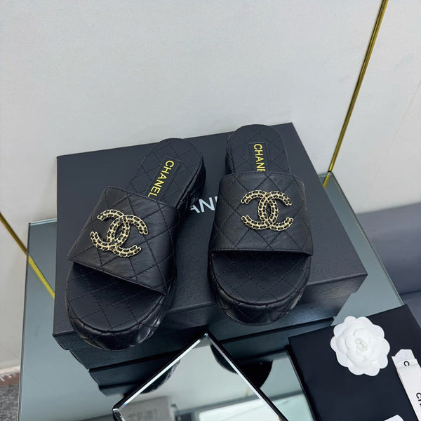 CC 25 Flatform Slide Black Leather 238491