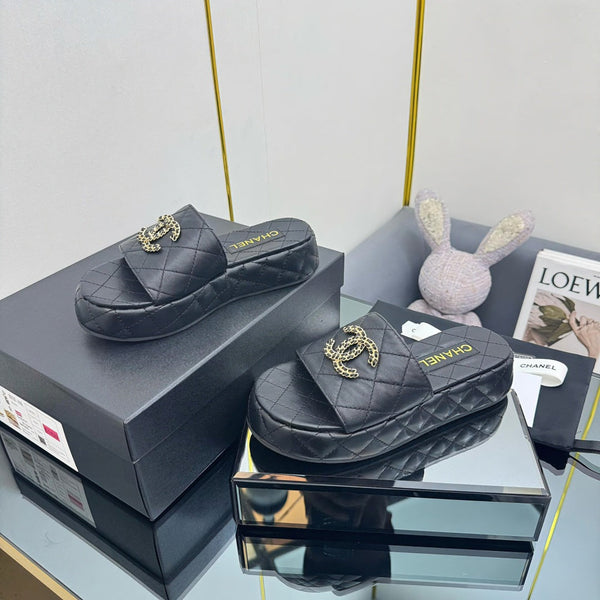 CC 25 Flatform Slide Black Leather 238491