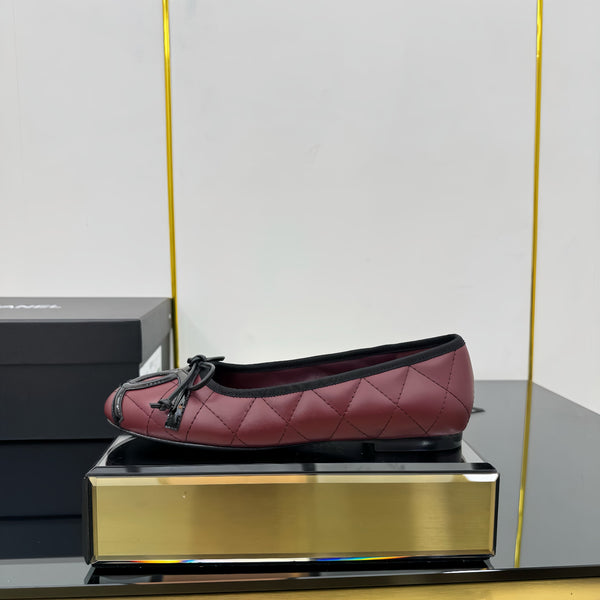 CC 25 Cambon Ballet Flat Burgundy Black Quilted Calfskin