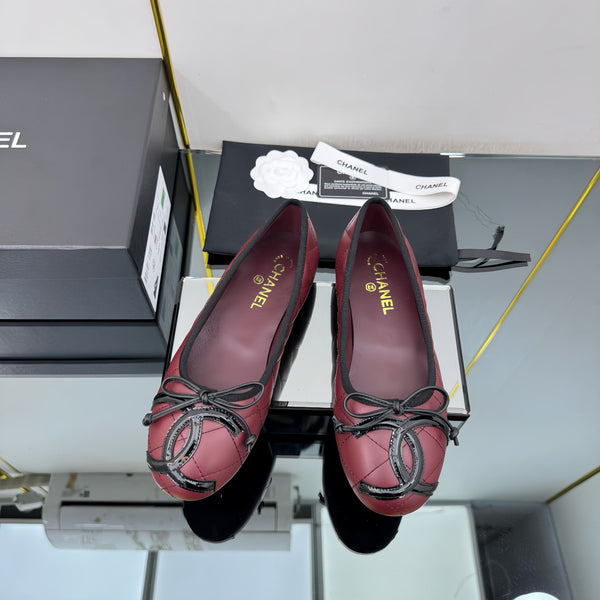 CC 25 Cambon Ballet Flat Burgundy Black Quilted Calfskin