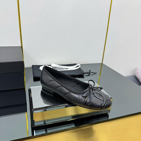 CC Loafers Black Sheepskin Mix Bow 297795