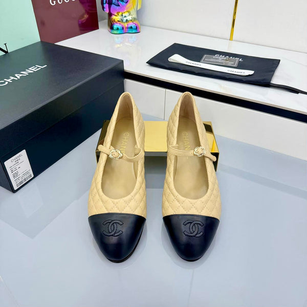 CC 25 Mary Jane Beige Quilted Black Lambskin 368131