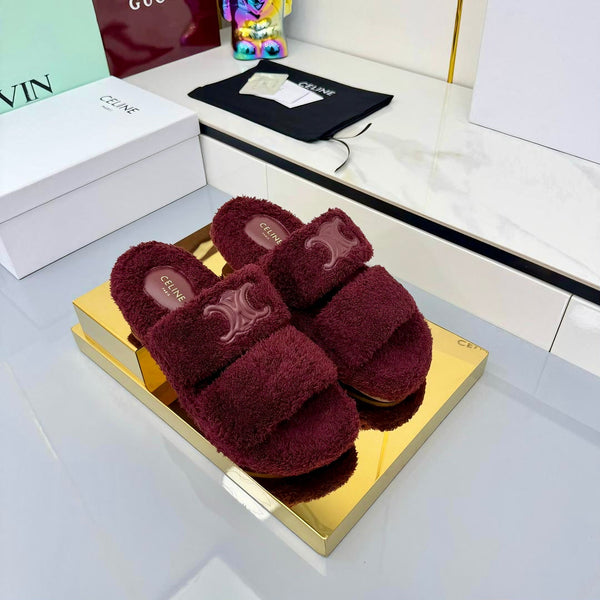 CL 25s Triomphe Slides 50mm Dark Burgundy Wool & Rubber 434463