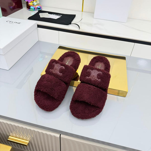 CL 25s Triomphe Slides 50mm Dark Burgundy Wool & Rubber 434463