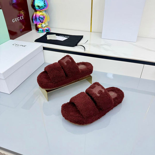CL 25s Triomphe Slides 50mm Dark Burgundy Wool & Rubber 434463